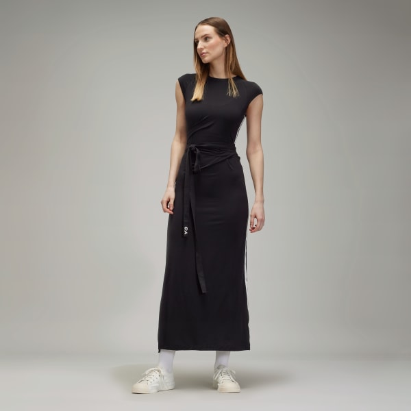 Schwarz Y-3 Tencel Stripes Kleid