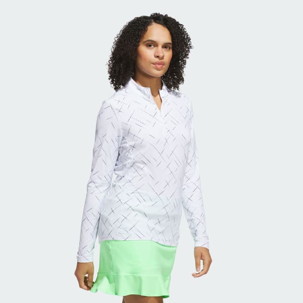 Putih Atasan Mock Neck Quarter Zip Bermotif Ultimate365