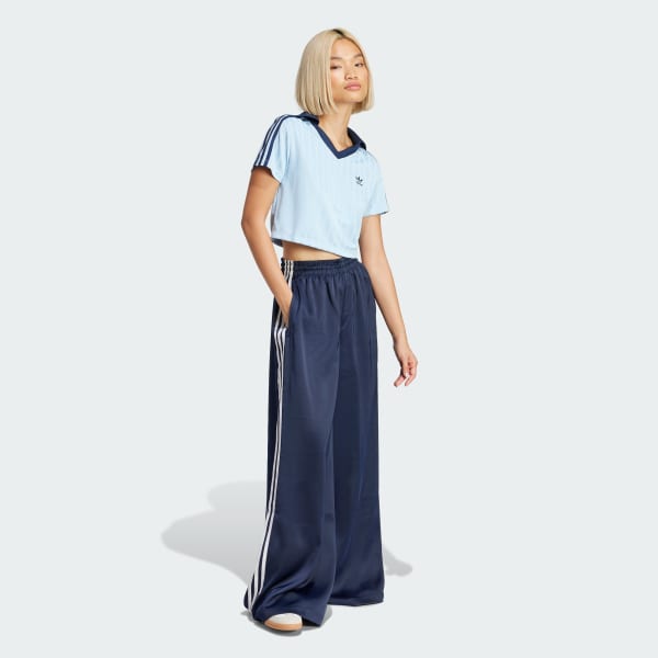Blue Adicolor Football Jacquard V-Neck Crop Polo Shirt