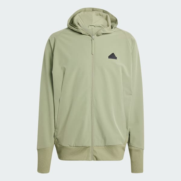 Verde Campera Deportiva con Capucha Z.N.E. Tejida Cierre Frontal