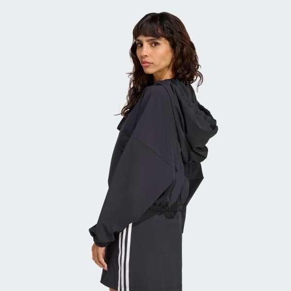 Đen Áo Track Top 3 Sọc Phối Ruy Băng Lệch