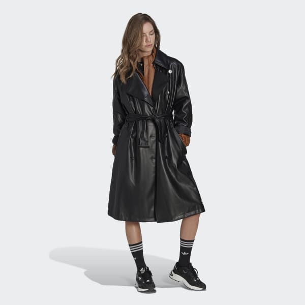 Black Centre Stage Faux Leather Trench Coat