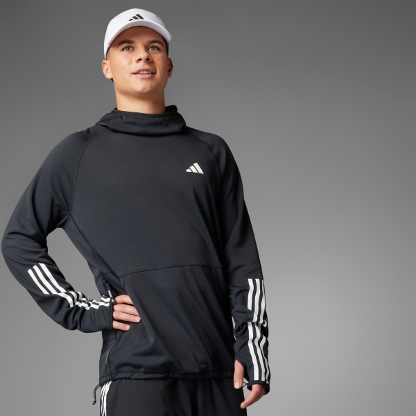 Czerń Bluza z kapturem Own the Run 3-Stripes