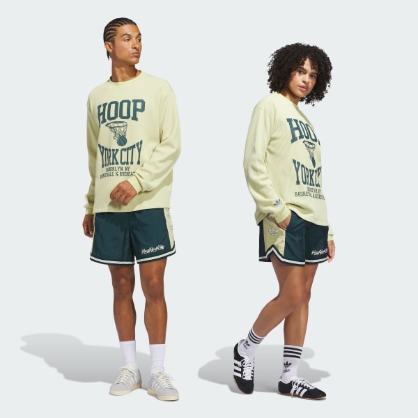 สีเขียว กางเกงขาสั้นผ้าทอ Hoop York City