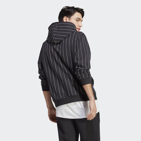 Svart Pinstripe Fleece Hoodie