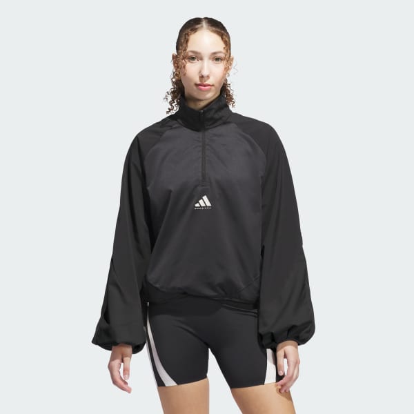 Black 아디다스 바스켓볼 하프 지퍼 풀오버
