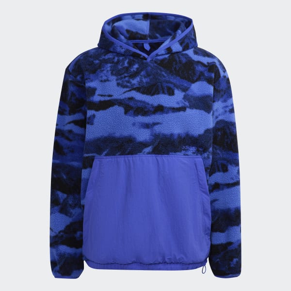 Bleu Sweat-shirt à capuche adidas Adventure Polar Fleece Allover Print JKZ53