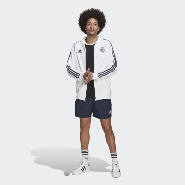 adidas Baumwolle Real Madrid DNA 3-Streifen Kapuzenjacke in Weiß für Herren Training und Fitnesskleidung Hoodies Herren Bekleidung Sport- 