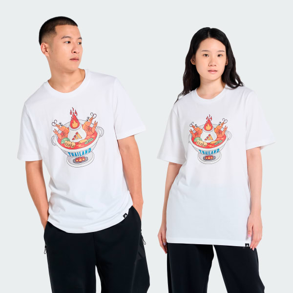 สีขาว เสื้อกราฟฟิกต้มยำกุ้ง