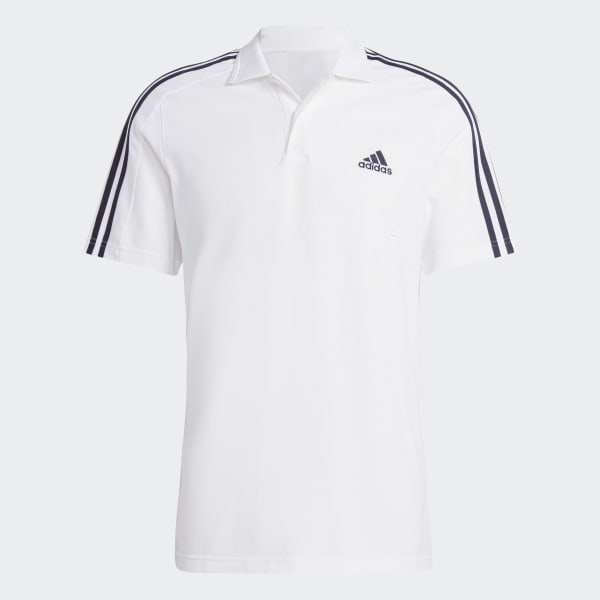 White Essentials Piqué Embroidered Small Logo 3-Stripes Polo Shirt