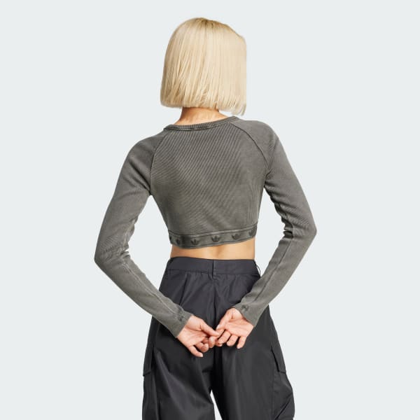Black Ribbed Long Sleeve Crop Top