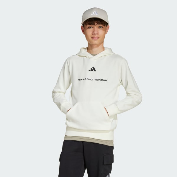 bílá Chlapecká flísová mikina s kapucí adidas Slogan Kids