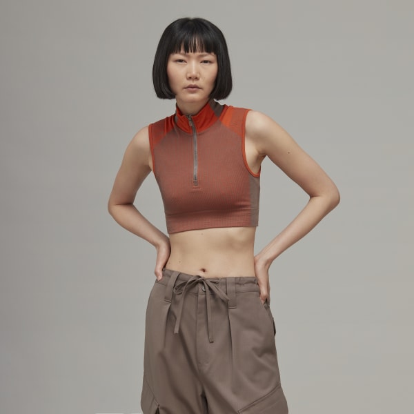 hnědá Top Y-3 Classic Seamless Knit Sport (Cropped) SF410