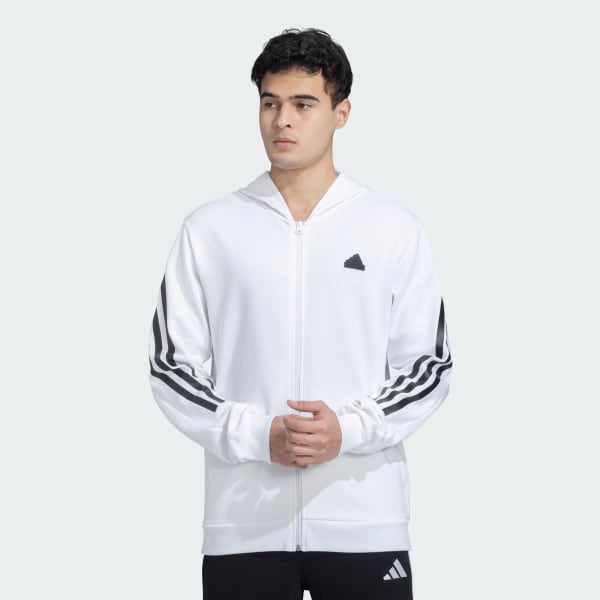 White FUTURE ICONS 3 STRIPES FULLZIP HOODIE