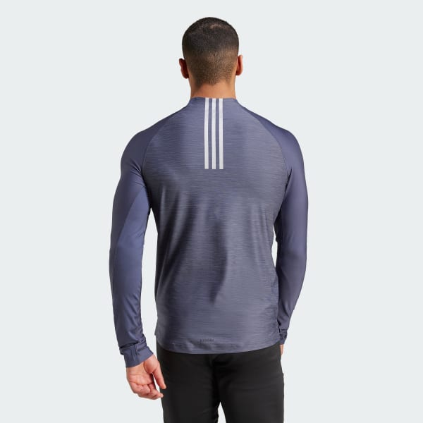 Azul Playera de Entrenamiento Manga Larga Gym+ 3 Franjas con Cierre Corto