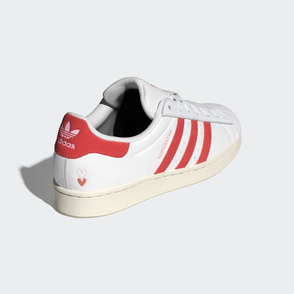 Adidas superstar white with red sale stripes