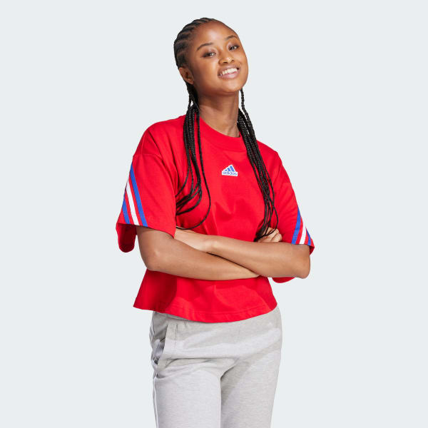 Adidas 3 stripes t shirt red shop