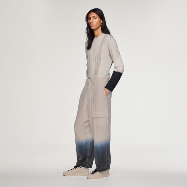 Beige Y-3 CRINKLE VISCOSE SUSPENDER PANTS