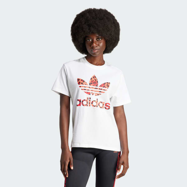 Hvid adidas Originals Leopard Luxe Trefoil T-shirt