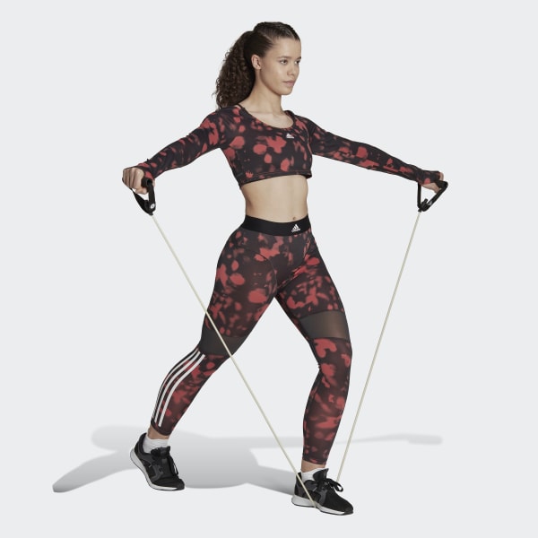 Rouge Crop top à manches longues Hyperglam Cut 3-Stripes CE474