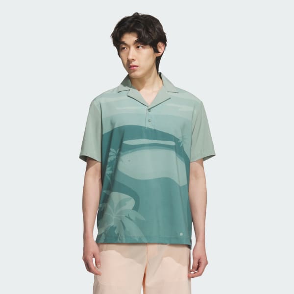 Green PG Allover Print Short Sleeve Polo Shirt