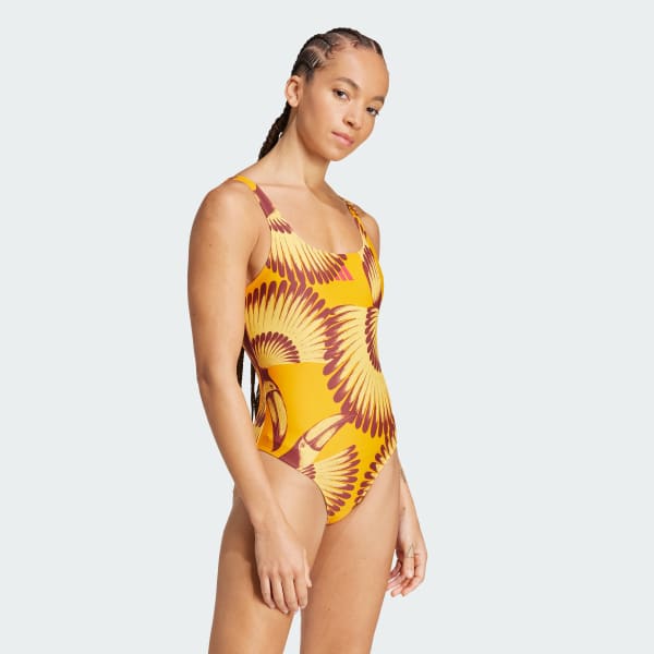 Oransje adidas x FARM 3-Stripes Badedrakt