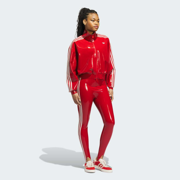 Red 3-Stripes Latex Leggings