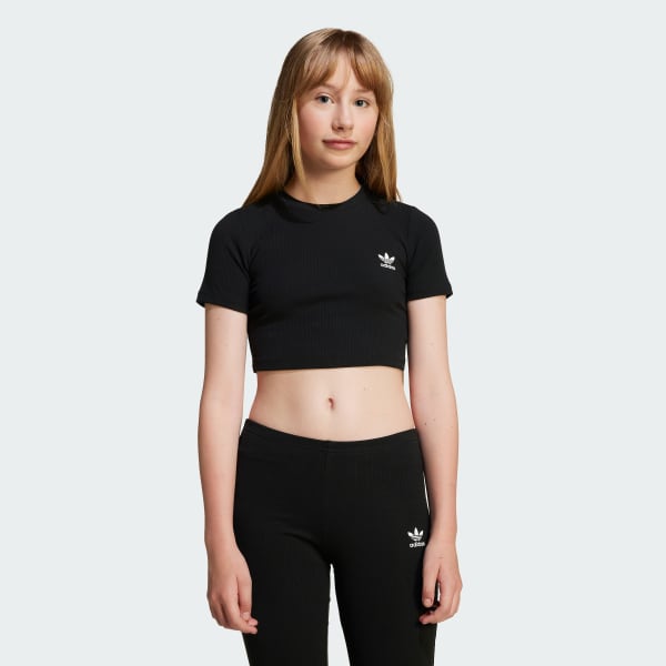 Negro Playera Corta Acanalada