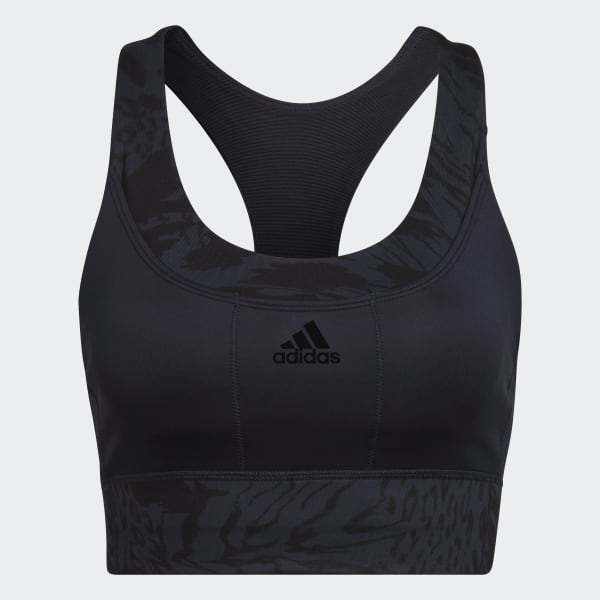 Blue adidas Running Medium Support Print Bra