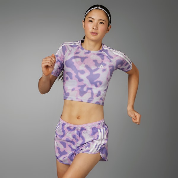 Grey Own the Run 3-Stripes Allover Print T-Shirt