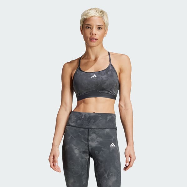 Szary Biustonosz Aeroreact Training Essentials Light Support Tie-Dye Flower-Print