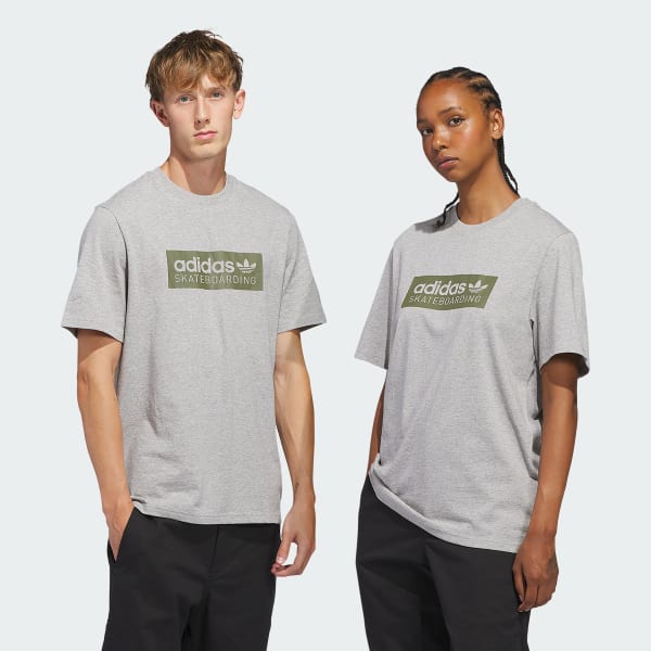 Gris Remera de Skateboarding con Logo