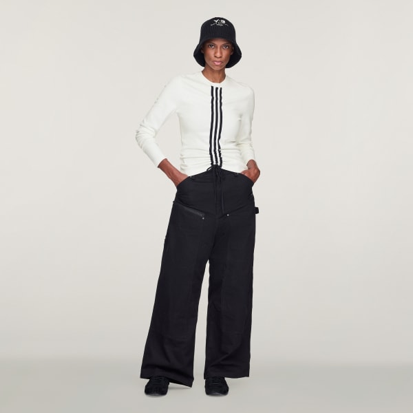 สีขาว Y-3 เสื้อยืดแขนยาวแต่งแถบ 3-Stripes