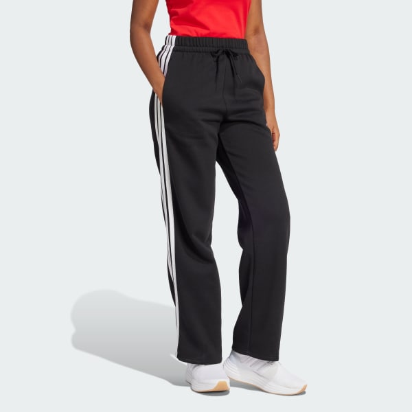 adidas Essentials 3-Stripes Open-Hem Fleece Pants - Black