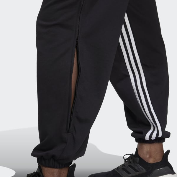 cerná Kalhoty Hyperglam 3-Stripes Oversized Cuffed with Side Zippers QC185