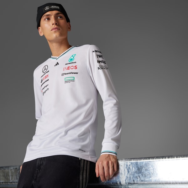 Hvid MERCEDES - AMG PETRONAS FORMULA ONE TEAM DRIVER AUTHENTIC LONG SLEEVE TRØJE