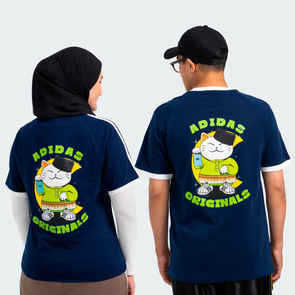 Blue adidas 3 Stripe Tee x Raya Cat