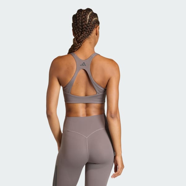 Brown Optime Workout 3-Stripes Medium Support Bra