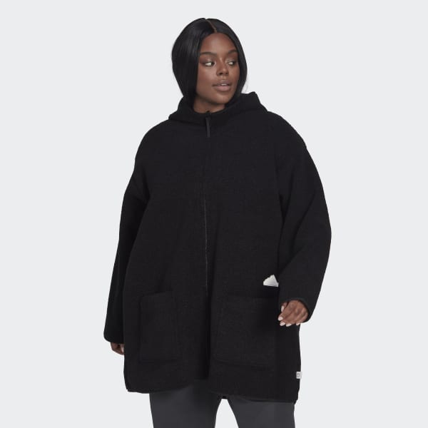 Svart Polar Fleece Long Hooded Treningsoverdel (store størrelser) H8107