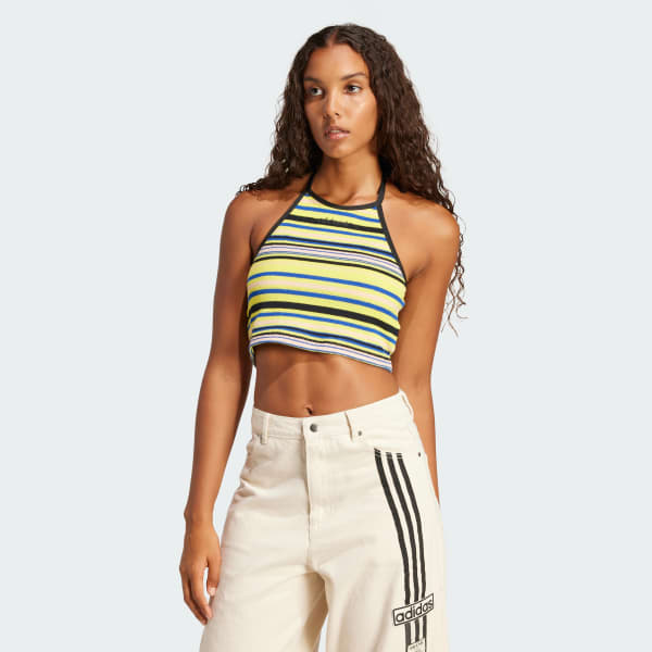 Yellow Towel Striped Halter-Neck Top