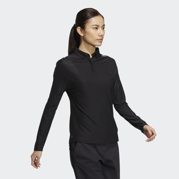 Black Long Sleeve Stretch Polo Shirt
