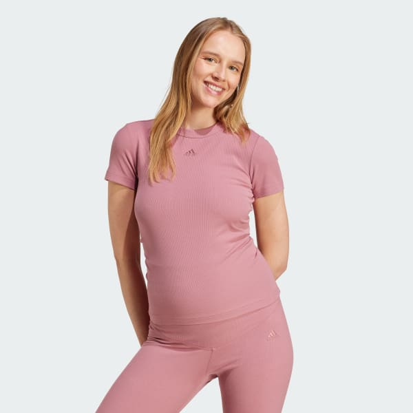 Rosa Playera Acanalada Ajustada (Maternidad)