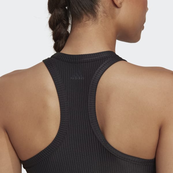Black Yoga Studio Wrapped Rib Tank Top TX454