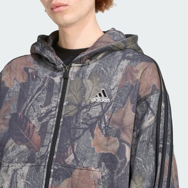 adidas Chamarra con gorro y cierre frontal camuflada Negro