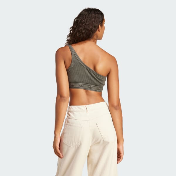 Black Ribbed One-Shoulder Top