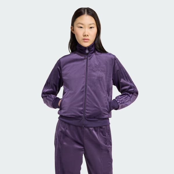 Mau-tim Áo Track Top Vải Nhung Adicolor