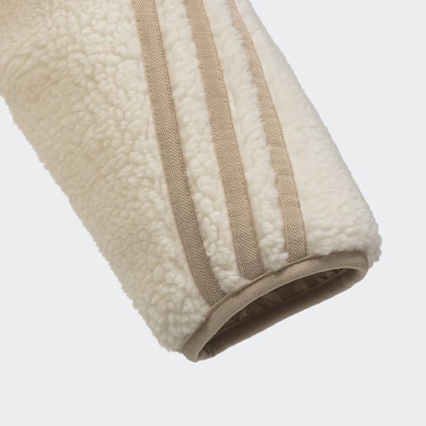 Beige 풀 지퍼 하이 칼라 셰르파 재킷