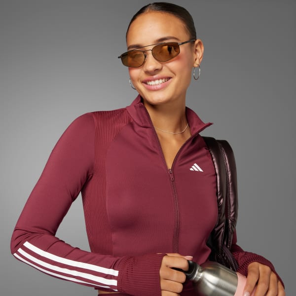 Burgundy Hyperglam Full-Zip Ribbed Cover-Up