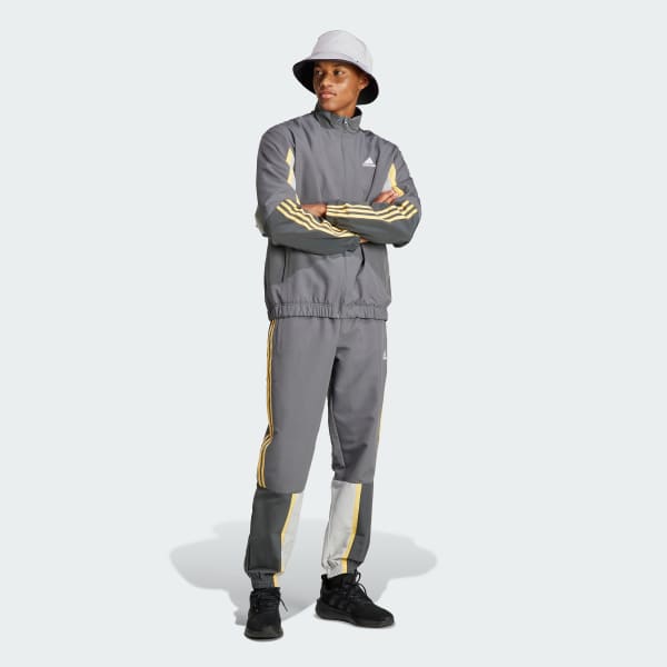 Grau Sportswear Colorblock 3-Streifen Trainingsanzug