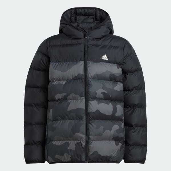 Black Synthetic Down Allover Print Jacket